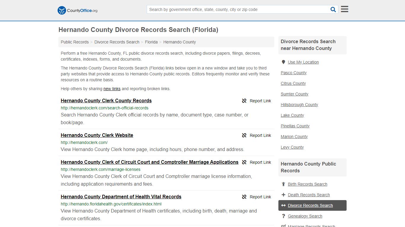 Hernando County Divorce Records Search (Florida) - County Office