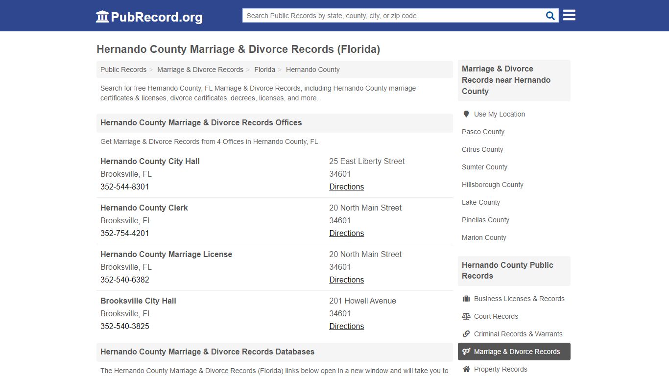 Hernando County Marriage & Divorce Records (Florida)